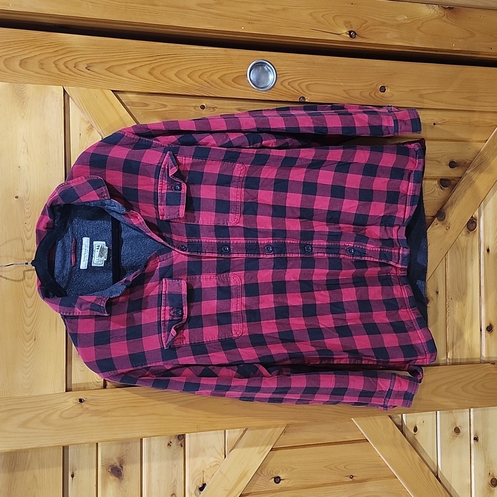 Mens llbean sherpa line flannel shirt buffalo plaid medium